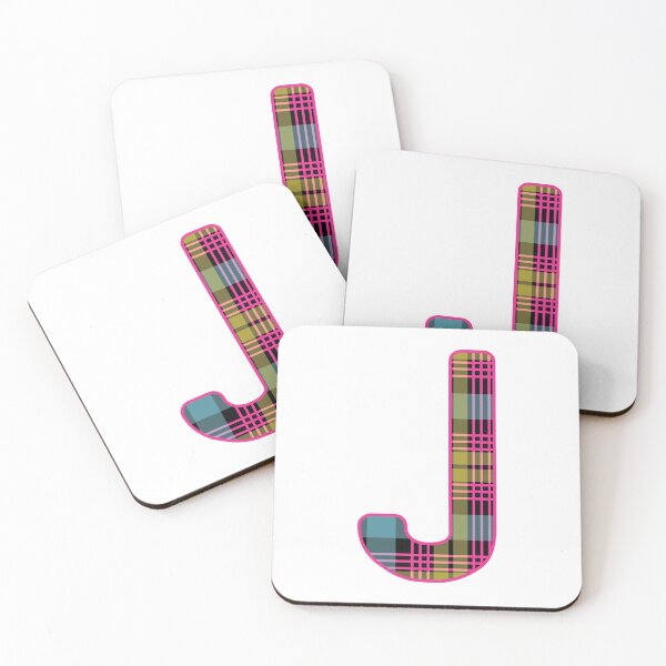Item preview, Monogram Letter J, Pink, Yellow, and Blue Scottish Tartan Style Typography Design designed and sold by MacPean.