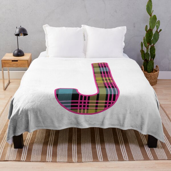 Item preview, Monogram Letter J, Pink, Yellow, and Blue Scottish Tartan Style Typography Design designed and sold by MacPean.