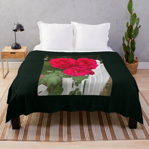 Item preview, Cluster of Red Garden Roses on a White Picket Fence designed and sold by Amanda1775.