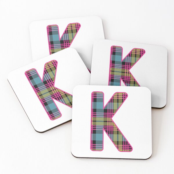 Item preview, Monogram Letter K, Pink, Yellow, and Blue Scottish Tartan Style Typography Design designed and sold by MacPean.