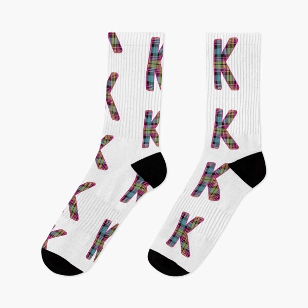 Item preview, Monogram Letter K, Pink, Yellow, and Blue Scottish Tartan Style Typography Design designed and sold by MacPean.