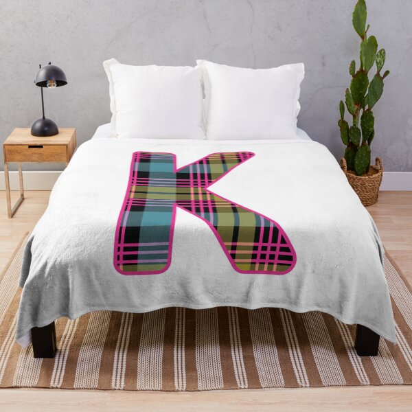 Item preview, Monogram Letter K, Pink, Yellow, and Blue Scottish Tartan Style Typography Design designed and sold by MacPean.