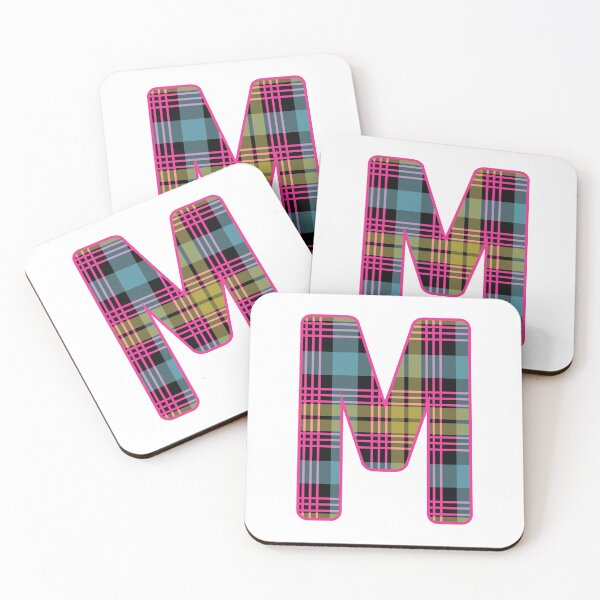 Item preview, Monogram Letter M, Pink, Yellow, and Blue Scottish Tartan Style Typography Design designed and sold by MacPean.