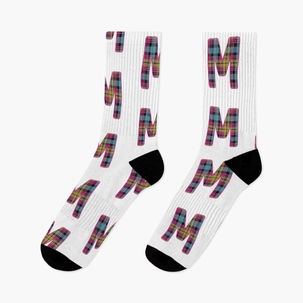 Item preview, Monogram Letter M, Pink, Yellow, and Blue Scottish Tartan Style Typography Design designed and sold by MacPean.