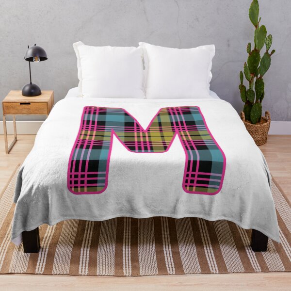 Item preview, Monogram Letter M, Pink, Yellow, and Blue Scottish Tartan Style Typography Design designed and sold by MacPean.