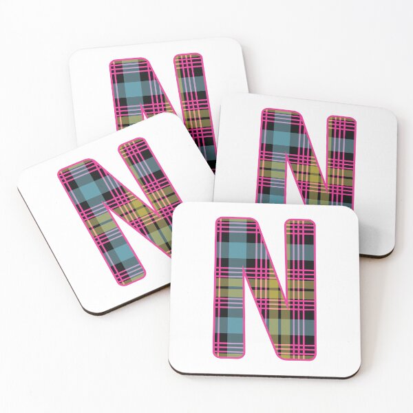 Item preview, Monogram Letter N, Pink, Yellow, and Blue Scottish Tartan Style Typography Design designed and sold by MacPean.
