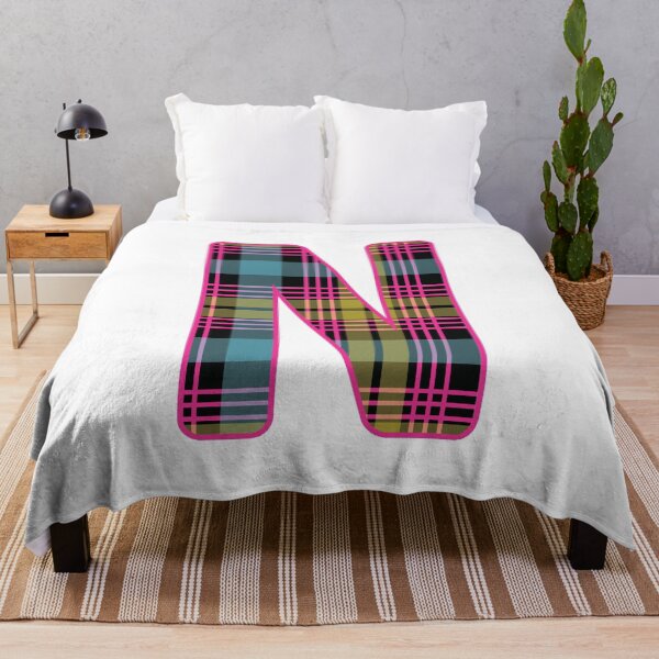 Item preview, Monogram Letter N, Pink, Yellow, and Blue Scottish Tartan Style Typography Design designed and sold by MacPean.