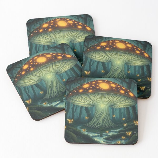 Item preview, Magical Glow of the Hidden Grove – A bioluminescent mushroom bathes nature in crystalline magic designed and sold by FotoworldEdel.