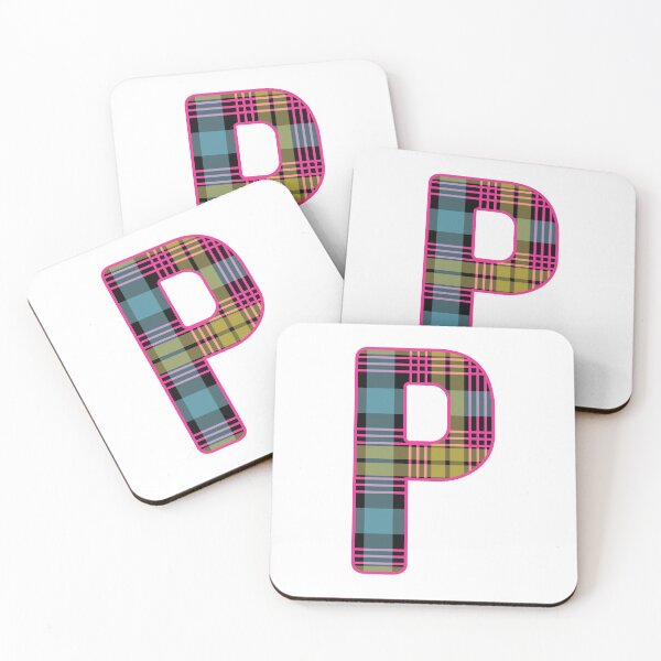 Item preview, Monogram Letter P, Pink, Yellow, and Blue Scottish Tartan Style Typography Design designed and sold by MacPean.