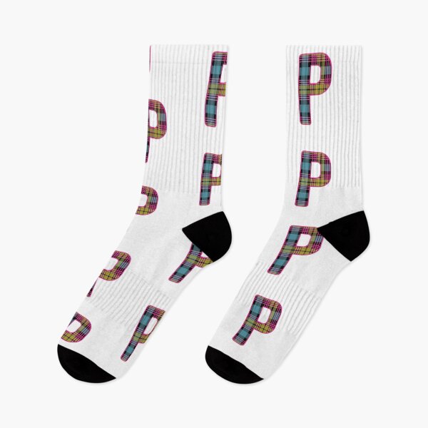 Item preview, Monogram Letter P, Pink, Yellow, and Blue Scottish Tartan Style Typography Design designed and sold by MacPean.