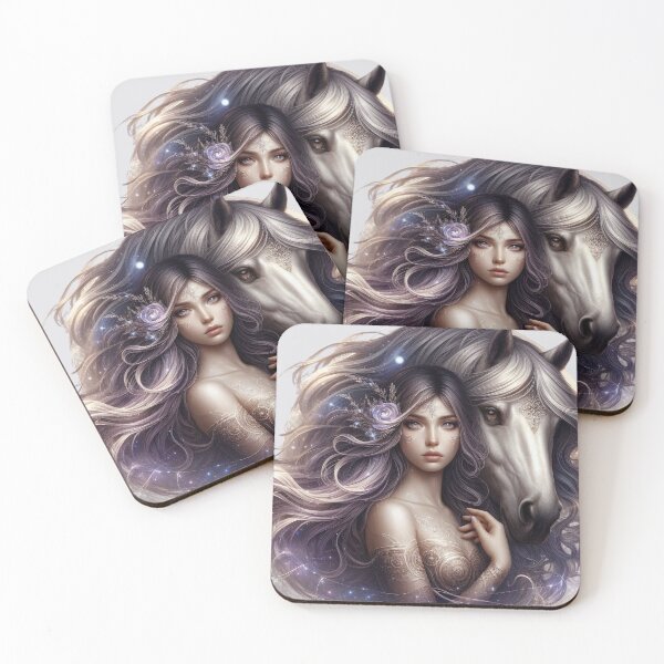 Item preview, Mystic Bond – Woman and Horse Totem in Silver Hues designed and sold by Roberta Calabrese.