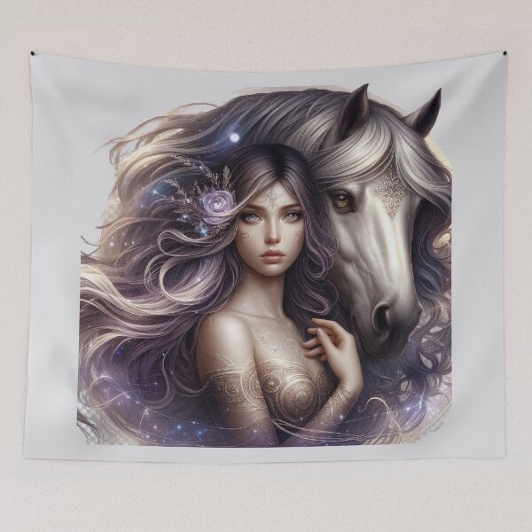 Item preview, Mystic Bond – Woman and Horse Totem in Silver Hues designed and sold by Roberta Calabrese.