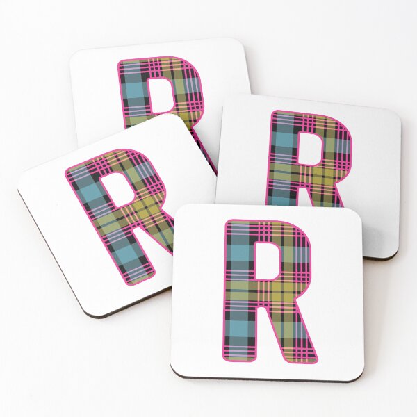 Item preview, Monogram Letter R, Pink, Yellow, and Blue Scottish Tartan Style Typography Design designed and sold by MacPean.