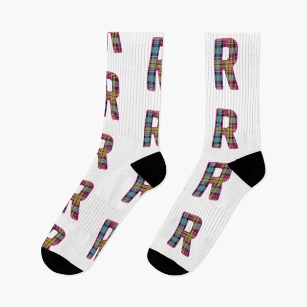 Item preview, Monogram Letter R, Pink, Yellow, and Blue Scottish Tartan Style Typography Design designed and sold by MacPean.