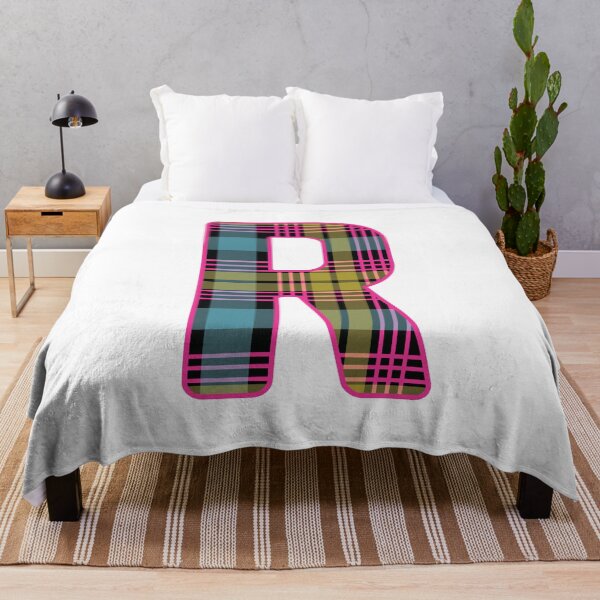 Item preview, Monogram Letter R, Pink, Yellow, and Blue Scottish Tartan Style Typography Design designed and sold by MacPean.