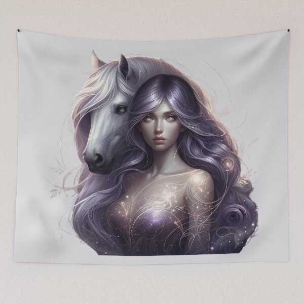 Item preview, Mystic Bond – Woman and Horse Totem in Silver Hues designed and sold by Roberta Calabrese.