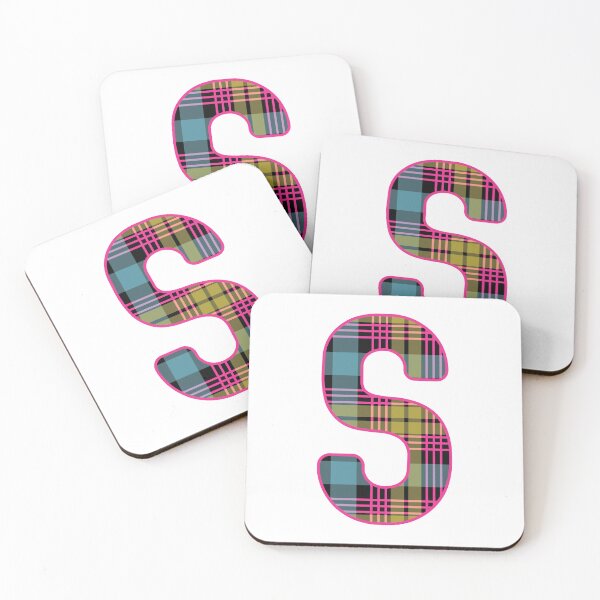 Item preview, Monogram Letter S, Pink, Yellow, and Blue Scottish Tartan Style Typography Design designed and sold by MacPean.