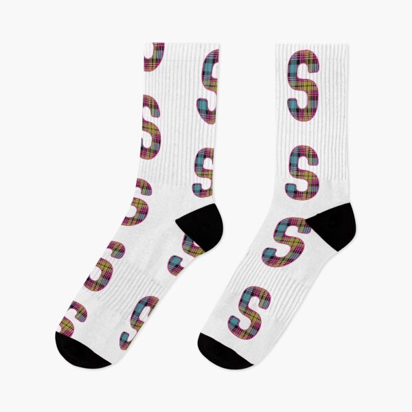 Item preview, Monogram Letter S, Pink, Yellow, and Blue Scottish Tartan Style Typography Design designed and sold by MacPean.