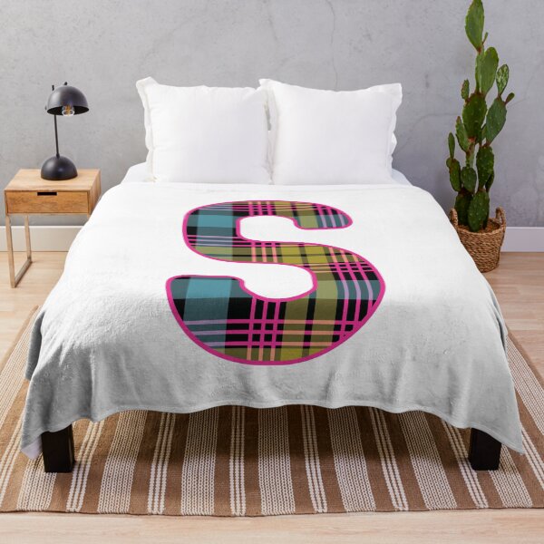 Item preview, Monogram Letter S, Pink, Yellow, and Blue Scottish Tartan Style Typography Design designed and sold by MacPean.