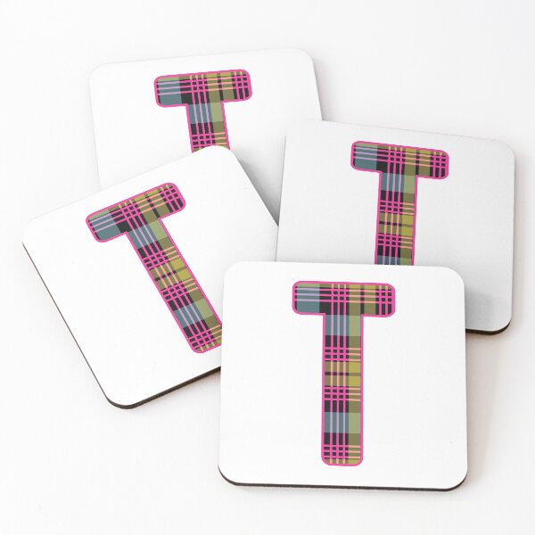 Item preview, Monogram Letter T, Pink, Yellow, and Blue Scottish Tartan Style Typography Design designed and sold by MacPean.