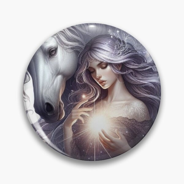 Item preview, Mystic Bond – Woman and Horse Totem in Silver Hues designed and sold by Roberta Calabrese.