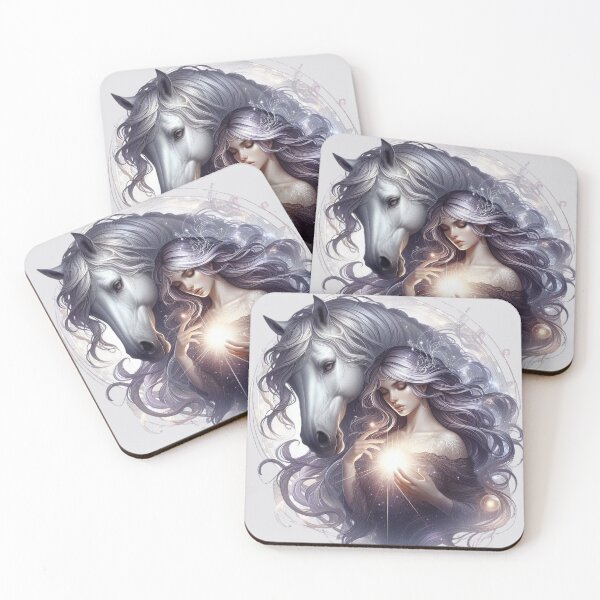 Item preview, Mystic Bond – Woman and Horse Totem in Silver Hues designed and sold by Roberta Calabrese.