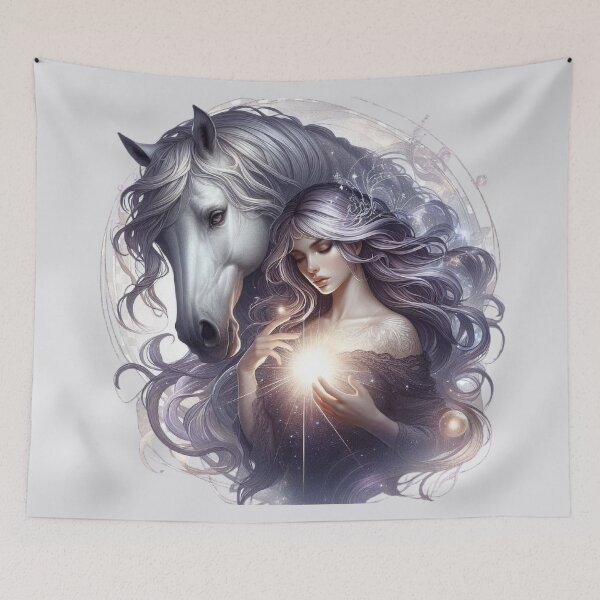 Item preview, Mystic Bond – Woman and Horse Totem in Silver Hues designed and sold by Roberta Calabrese.