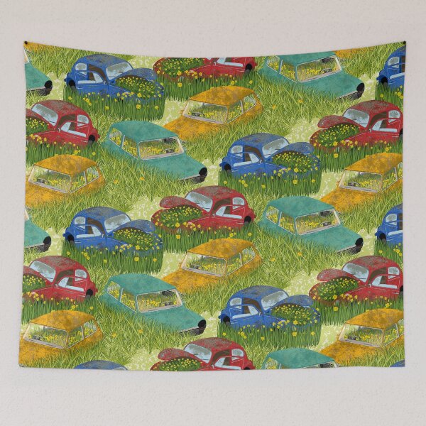 Item preview, Vintage Cars Overgrown with Daffodils – Whimsical Retro Spring Garden Cars designed and sold by SaliMontoDesign.