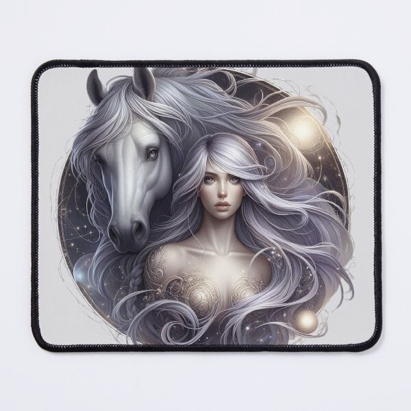Item preview, Mystic Bond – Woman and Horse Totem in Silver Hues designed and sold by Roberta Calabrese.