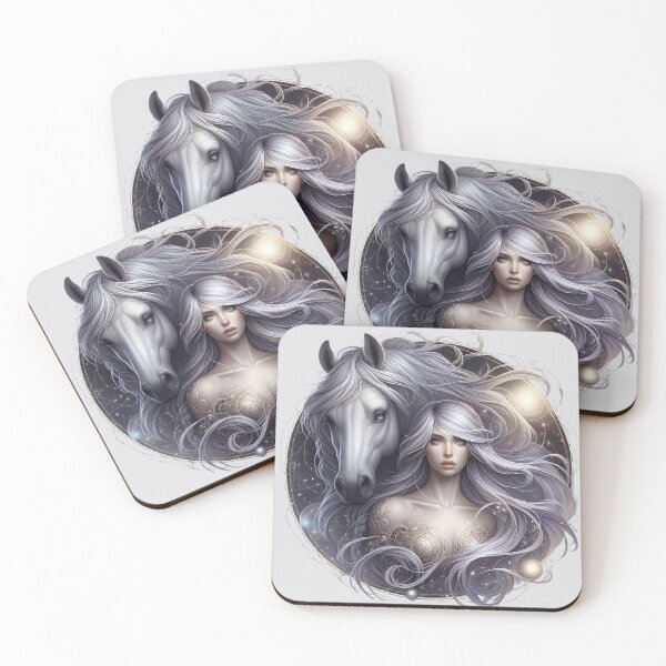 Item preview, Mystic Bond – Woman and Horse Totem in Silver Hues designed and sold by Roberta Calabrese.