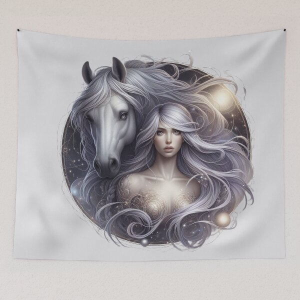 Item preview, Mystic Bond – Woman and Horse Totem in Silver Hues designed and sold by Roberta Calabrese.