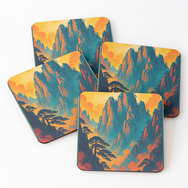 Item preview, Digital Retro Pop Art Poster of Huangshan | Vibrant Mountain Landscape in Vintage Style | Bold Chinese Scenic Travel Art | Colorful Peaks and Misty Pines Illustration designed and sold by PaintedPixels01.