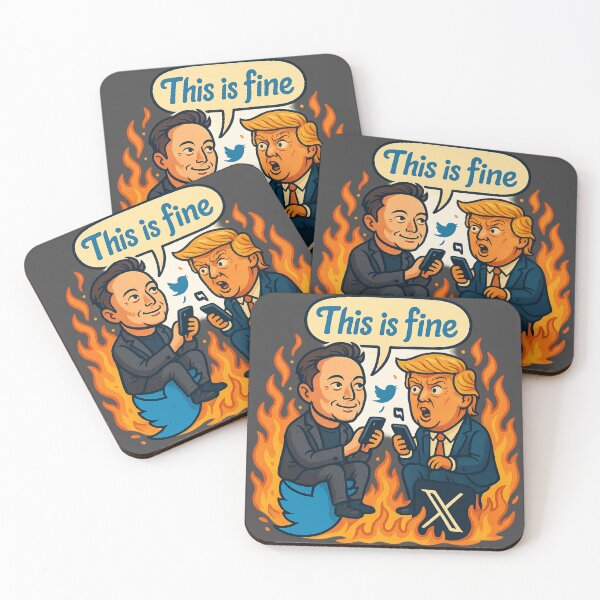 Item preview, This Is Fine – Elon Musk vs Trump Twitter X Meltdown Meme designed and sold by GirlyPopped.