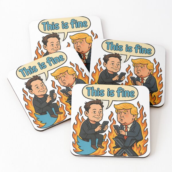 Item preview, This Is Fine – Elon Musk vs Trump Twitter X Fire Meme designed and sold by GirlyPopped.
