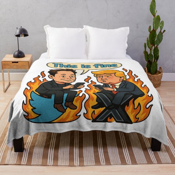 Item preview, This Is Fine – Elon Musk vs Trump Twitter X Fire Meme designed and sold by GirlyPopped.
