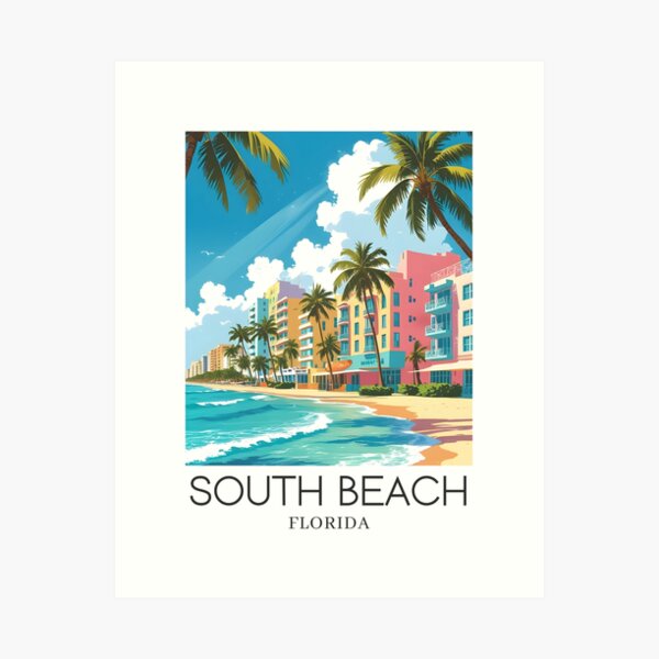 Item preview, A Pop Art Travel Print of South Beach - Miami - Florida designed and sold by StudioRedKoala.