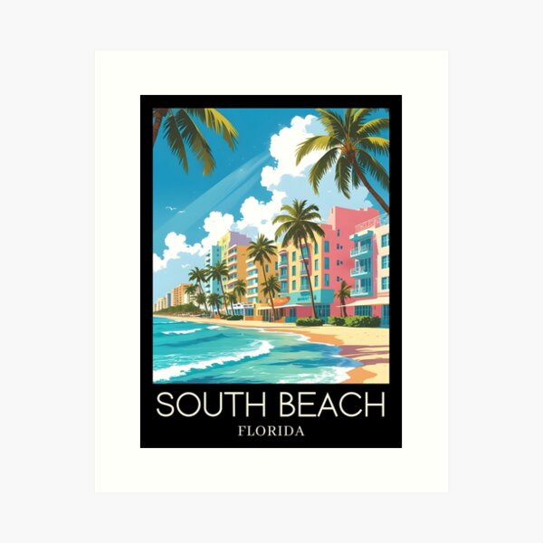 Item preview, A Pop Art Travel Print of South Beach - Miami - Florida designed and sold by StudioRedKoala.