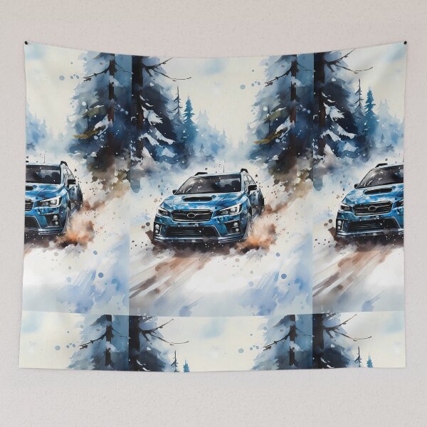 Item preview, Blue Adventure Car Racing Through Snowy Forest Winter Landscape designed and sold by RevUpDesign.