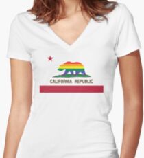 California LGBT Flag Women's Fitted V-Neck T-Shirt