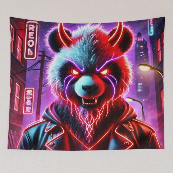 Aperçu de l'œuvre Neon Cyberpunk Panda – Méchant féroce de la rue créée et vendue par FusionCipher.