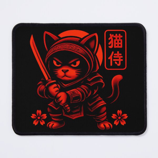Aperçu de l'œuvre Pose de combat rouge néon Fierce Samurai Cat créée et vendue par Davidpama.