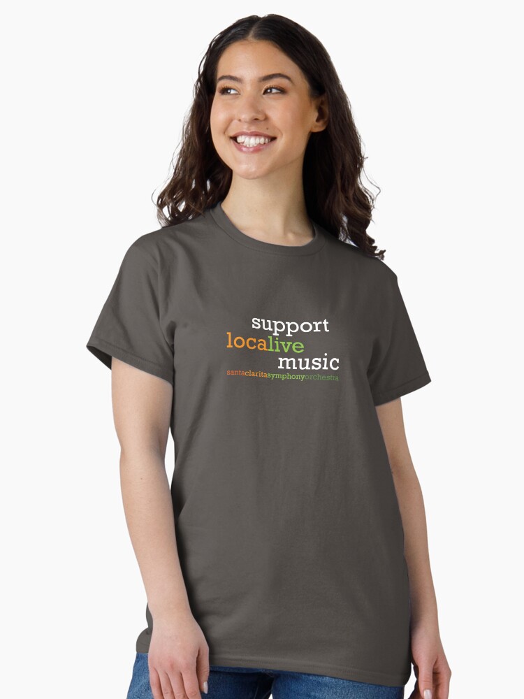 Thumbnail 1 of 7, Classic T-Shirt, Support Local Live Music (for dark items) designed and sold by scsorchestra.