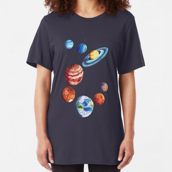 Watercolor Planets Slim Fit T-Shirt