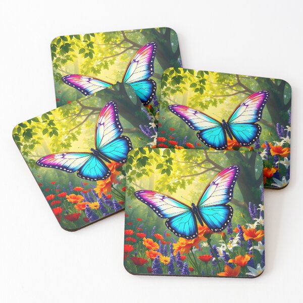 Item preview, Bluish Butterfly in Summer Bloom Meadow Under Forest trees designed and sold by EmeraldeaArt.