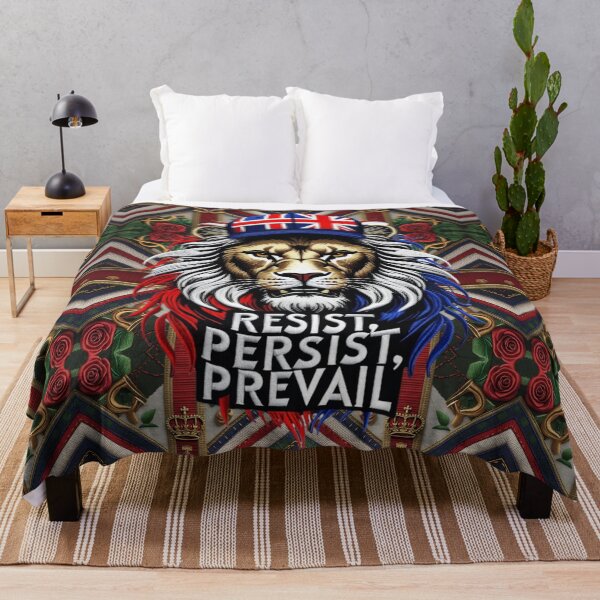 Item preview, Embroidered Lion Design with RESIST, PERSIST, PREVAIL Text UK Patriotism and Strength designed and sold by ArtDesignTp.