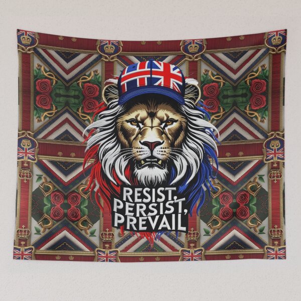 Item preview, Embroidered Lion Design with RESIST, PERSIST, PREVAIL Text UK Patriotism and Strength designed and sold by ArtDesignTp.