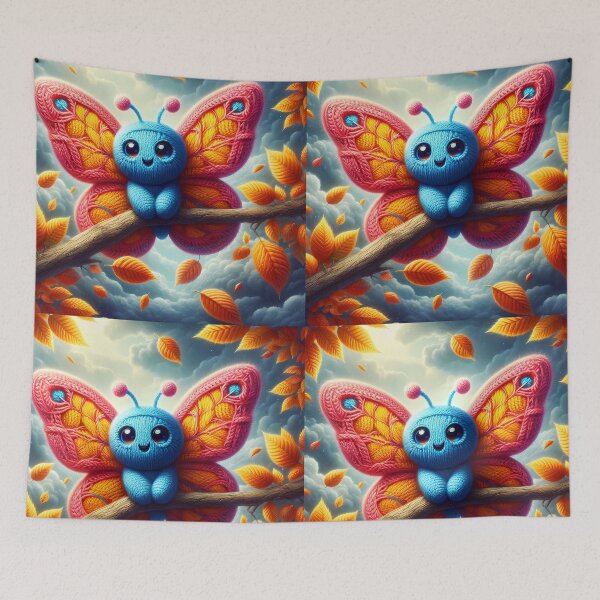 Item preview, Smiling Knitted Butterfly in Autumn Forest designed and sold by EmeraldeaArt.