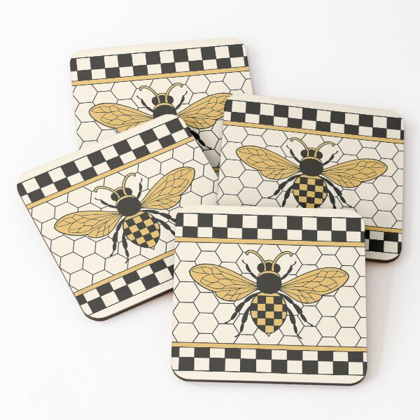 Item preview, Vintage Bee Illustration with Checkerboard Frame designed and sold by weirdfishes123.