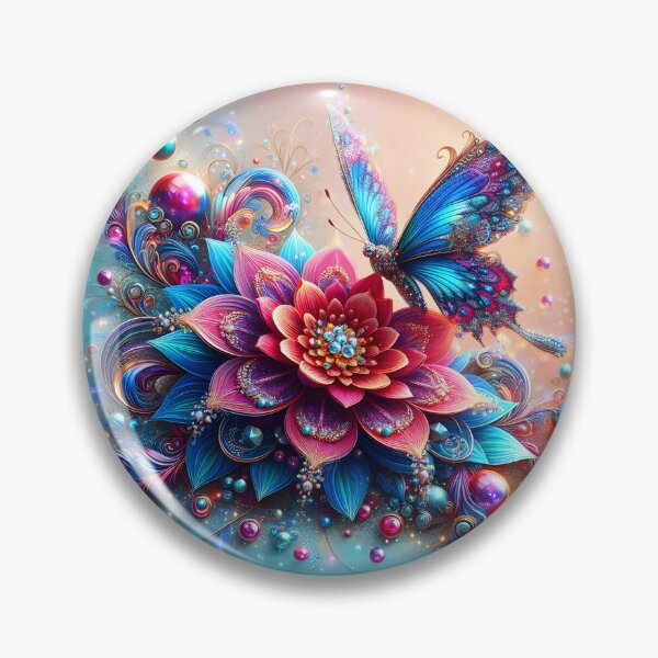 Item preview, Crystalline Butterfly on Bloom – Pink Blue Dreamy Fantasy Art designed and sold by EmeraldeaArt.