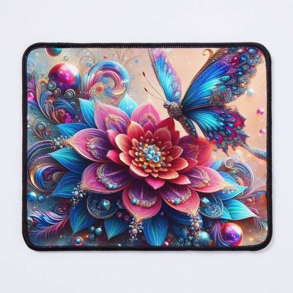 Item preview, Crystalline Butterfly on Bloom – Pink Blue Dreamy Fantasy Art designed and sold by EmeraldeaArt.